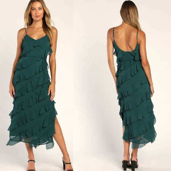 LULUS Love the Look Tiered Ruffled Midi Dress Luxury Cocktail XS Event - Picture 1 of 8